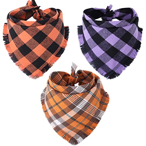 Halloween Thanksgiving Christmas Fall Dog Bandana Autumn Plaid Reversible Triangle Bibs Scarf Accessories for Dogs Pets