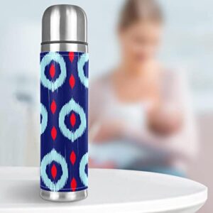 Ikat Magnolia Blue Print Stainless Steel Water Bottle Leak-Proof, Double Walled Vacuum Insulated Flask Thermos Cup Travel Mug 17 OZ