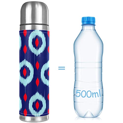 Ikat Magnolia Blue Print Stainless Steel Water Bottle Leak-Proof, Double Walled Vacuum Insulated Flask Thermos Cup Travel Mug 17 OZ