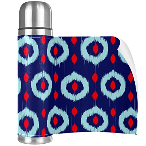 Ikat Magnolia Blue Print Stainless Steel Water Bottle Leak-Proof, Double Walled Vacuum Insulated Flask Thermos Cup Travel Mug 17 OZ