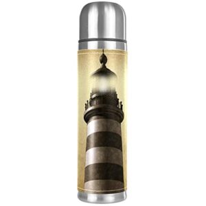 lighthouse on old paper vacuum insulated water bottle stainless steel thermos flask travel mug coffee cup double walled 17 oz
