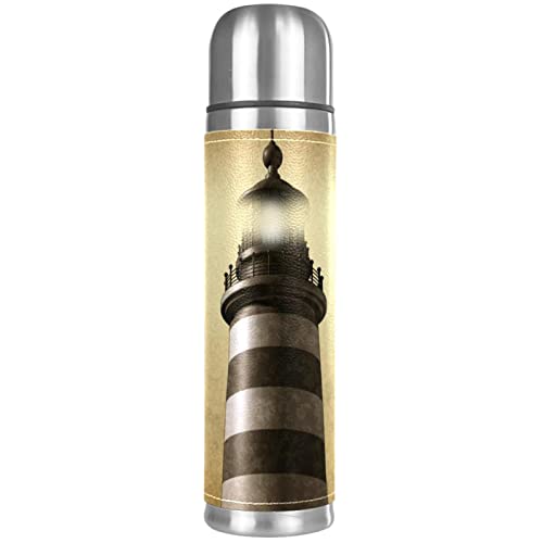 Lighthouse on Old Paper Vacuum Insulated Water Bottle Stainless Steel Thermos Flask Travel Mug Coffee Cup Double Walled 17 OZ