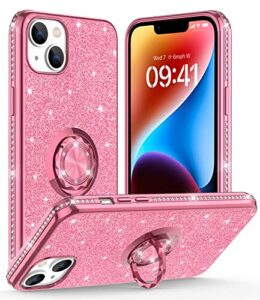 ocyclone iphone 14 (6.1") glitter diamond case with ring stand - pink, women & girls