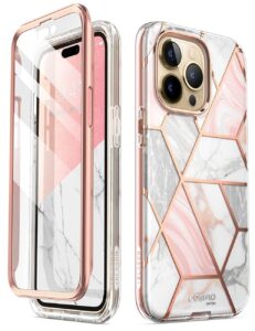 i-blason cosmo series for iphone 14 pro max phone case 6.7 inch (2022), slim full-body stylish protective case with built-in screen protector (marble)