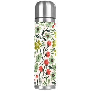 summer floral pattern with colorful plants and flowers vacuum insulated water bottle stainless steel thermos flask travel mug coffee cup double walled 17 oz