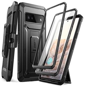 supcase ub pro case for google pixel 6a (2022 release), [extra front frame] full-body dual layer rugged belt-clip & kickstand case with built-in screen protector (black)