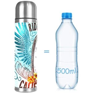 California Surf Board with Wing Stainless Steel Water Bottle Leak-Proof, Double Walled Vacuum Insulated Flask Thermos Cup Travel Mug 17 OZ