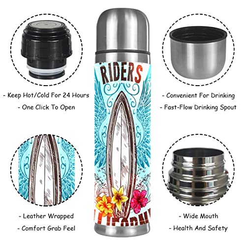 California Surf Board with Wing Stainless Steel Water Bottle Leak-Proof, Double Walled Vacuum Insulated Flask Thermos Cup Travel Mug 17 OZ