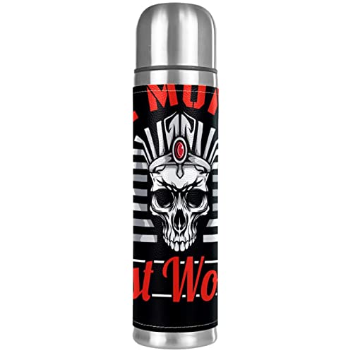 the Mummy Pharaoh Skull Head Stainless Steel Water Bottle Leak-Proof, Double Walled Vacuum Insulated Flask Thermos Cup Travel Mug 17 OZ
