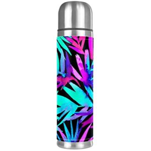 bright tropical palms pattern stainless steel water bottle, leak-proof travel thermos mug, double walled vacuum insulated flask 17 oz