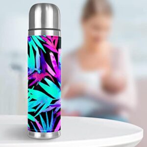 Bright Tropical Palms Pattern Stainless Steel Water Bottle, Leak-Proof Travel Thermos Mug, Double Walled Vacuum Insulated Flask 17 OZ