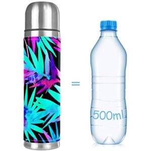 Bright Tropical Palms Pattern Stainless Steel Water Bottle, Leak-Proof Travel Thermos Mug, Double Walled Vacuum Insulated Flask 17 OZ