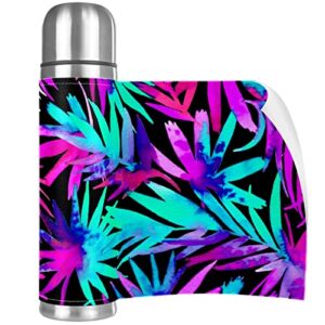 Bright Tropical Palms Pattern Stainless Steel Water Bottle, Leak-Proof Travel Thermos Mug, Double Walled Vacuum Insulated Flask 17 OZ