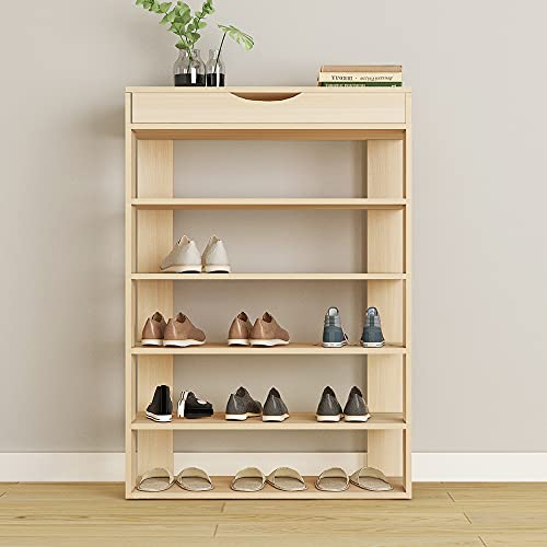 DlandHome Shoe Rack Shoe Storage Cabinet, 5 Tier Shoe Racks, Wooden Shoes Heels Sneakers Storage Cabinet Organizer for Entryway, Hallway, Closet or Living Room,Oak