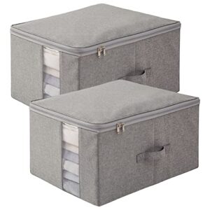 tianzong large capacity foldable storage bins with clear window, blankets clothes comforters organizer container with reinforced handles and sturdy zipper lid (grey, (l 40l)×2)