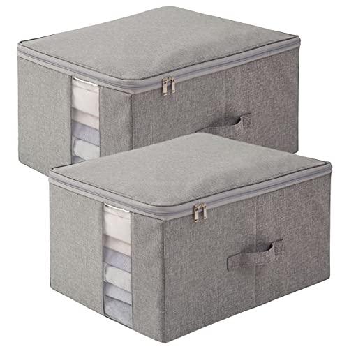 tianzong Large Capacity Foldable Storage bins with Clear Window, Blankets Clothes Comforters Organizer Container with Reinforced Handles and Sturdy Zipper lid (Grey, (L 40L)×2)