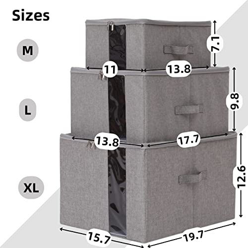 tianzong Large Capacity Foldable Storage bins with Clear Window, Blankets Clothes Comforters Organizer Container with Reinforced Handles and Sturdy Zipper lid (Grey, (L 40L)×2)