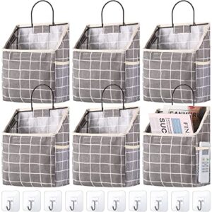 6 pieces wall hanging storage bag with 10 sticky hooks grid over the door closet organizer pocket hanging wall basket camper storage accessories for inside bedroom bathroom (gray grid)