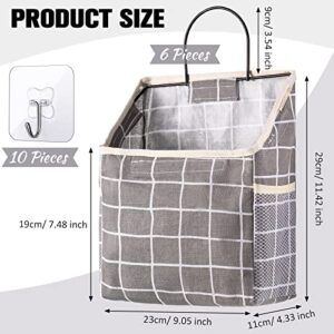 6 Pieces Wall Hanging Storage Bag with 10 Sticky Hooks Grid Over The Door Closet Organizer Pocket Hanging Wall Basket Camper Storage Accessories for Inside Bedroom Bathroom (Gray Grid)