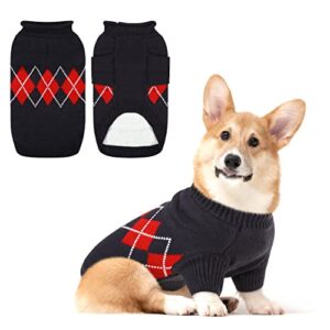 phyxin warm dog sweater plaid pet knitted turtleneck xs puppy sweaters for small dog knitwear for dogs cats in cold winter dog pullover, blue xl