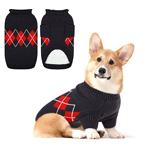 Phyxin Warm Dog Sweater Plaid Pet Knitted Turtleneck XS Puppy Sweaters for Small Dog Knitwear for Dogs Cats in Cold Winter Dog Pullover, Blue XL