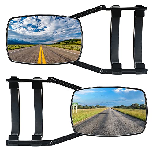 Lifronkit Universal Clip-on Towing Mirrors Extended Mirrors for Towing 360 Degree Rotation Adjustable Towing Mirror, Black, 2 Pieces