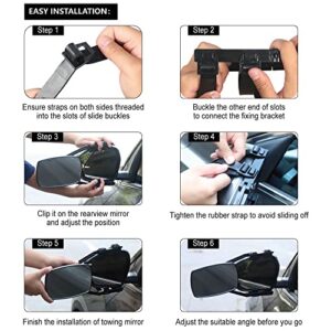 Lifronkit Universal Clip-on Towing Mirrors Extended Mirrors for Towing 360 Degree Rotation Adjustable Towing Mirror, Black, 2 Pieces