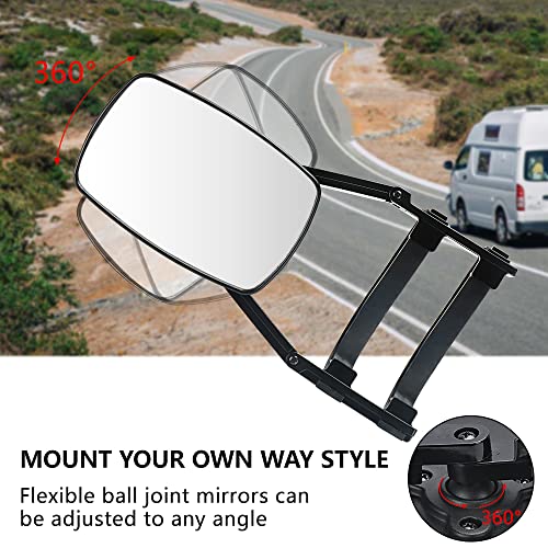 Lifronkit Universal Clip-on Towing Mirrors Extended Mirrors for Towing 360 Degree Rotation Adjustable Towing Mirror, Black, 2 Pieces