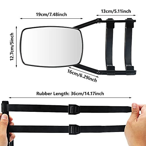 Lifronkit Universal Clip-on Towing Mirrors Extended Mirrors for Towing 360 Degree Rotation Adjustable Towing Mirror, Black, 2 Pieces