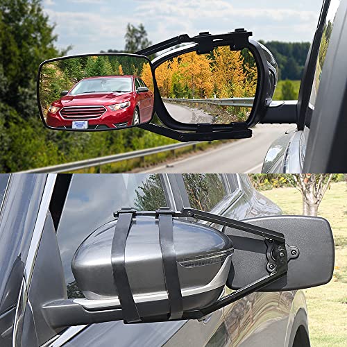 Lifronkit Universal Clip-on Towing Mirrors Extended Mirrors for Towing 360 Degree Rotation Adjustable Towing Mirror, Black, 2 Pieces