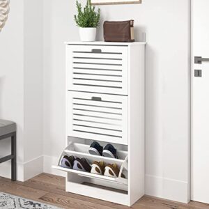 sweiko narrow shoe cabinet with 3 flip drawers freestanding shoe cabinet organizer with hidden handle wooden shoe rack storage cabinet for entryway hallway bedroom living room white