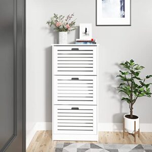 Sweiko Narrow Shoe Cabinet with 3 Flip Drawers Freestanding Shoe Cabinet Organizer with Hidden Handle Wooden Shoe Rack Storage Cabinet for Entryway Hallway Bedroom Living Room White