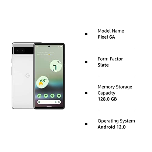 Google Pixel 6A 5G 128GB 6GB RAM Factory Unlocked (GSM Only | No CDMA - not Compatible with Verizon/Sprint) Global Version - Chalk