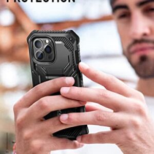 i-Blason Armorbox Designed for iPhone 14 Pro Max Case 6.7'', Full-Body Rugged Kickstand Holster Protective Bumper Case with Built-in Screen Protector (Black)