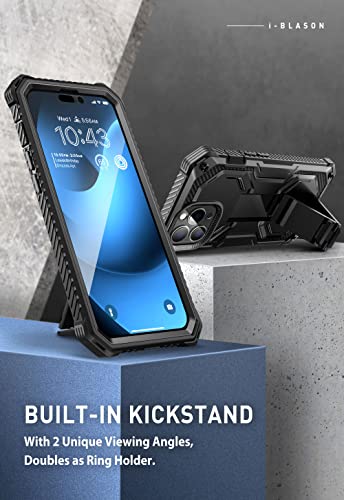 i-Blason Armorbox Designed for iPhone 14 Pro Max Case 6.7'', Full-Body Rugged Kickstand Holster Protective Bumper Case with Built-in Screen Protector (Black)