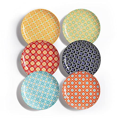 Metahom Salad Plates, Dessert Plates 8 Inch, Colorful Ceramic Plate Set for Pasta, Pancakes, Steak, Set of 6, Dishwasher & Microwave Safe