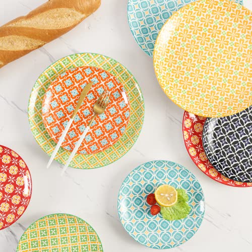 Metahom Salad Plates, Dessert Plates 8 Inch, Colorful Ceramic Plate Set for Pasta, Pancakes, Steak, Set of 6, Dishwasher & Microwave Safe