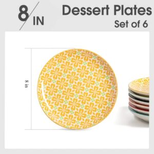 Metahom Salad Plates, Dessert Plates 8 Inch, Colorful Ceramic Plate Set for Pasta, Pancakes, Steak, Set of 6, Dishwasher & Microwave Safe