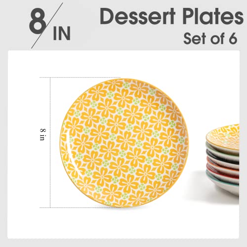 Metahom Salad Plates, Dessert Plates 8 Inch, Colorful Ceramic Plate Set for Pasta, Pancakes, Steak, Set of 6, Dishwasher & Microwave Safe