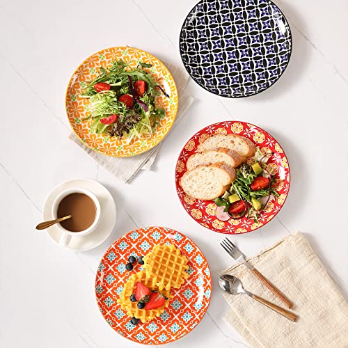 Metahom Salad Plates, Dessert Plates 8 Inch, Colorful Ceramic Plate Set for Pasta, Pancakes, Steak, Set of 6, Dishwasher & Microwave Safe