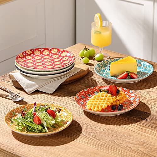 Metahom Salad Plates, Dessert Plates 8 Inch, Colorful Ceramic Plate Set for Pasta, Pancakes, Steak, Set of 6, Dishwasher & Microwave Safe