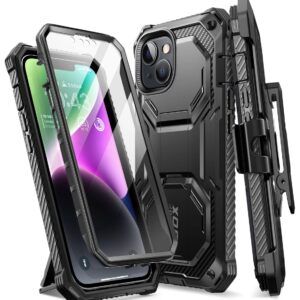 i-Blason Armorbox Designed for iPhone 14 Plus Case 6.7'', Full-Body Rugged Kickstand Holster Protective Bumper Case with Built-in Screen Protector (Black)