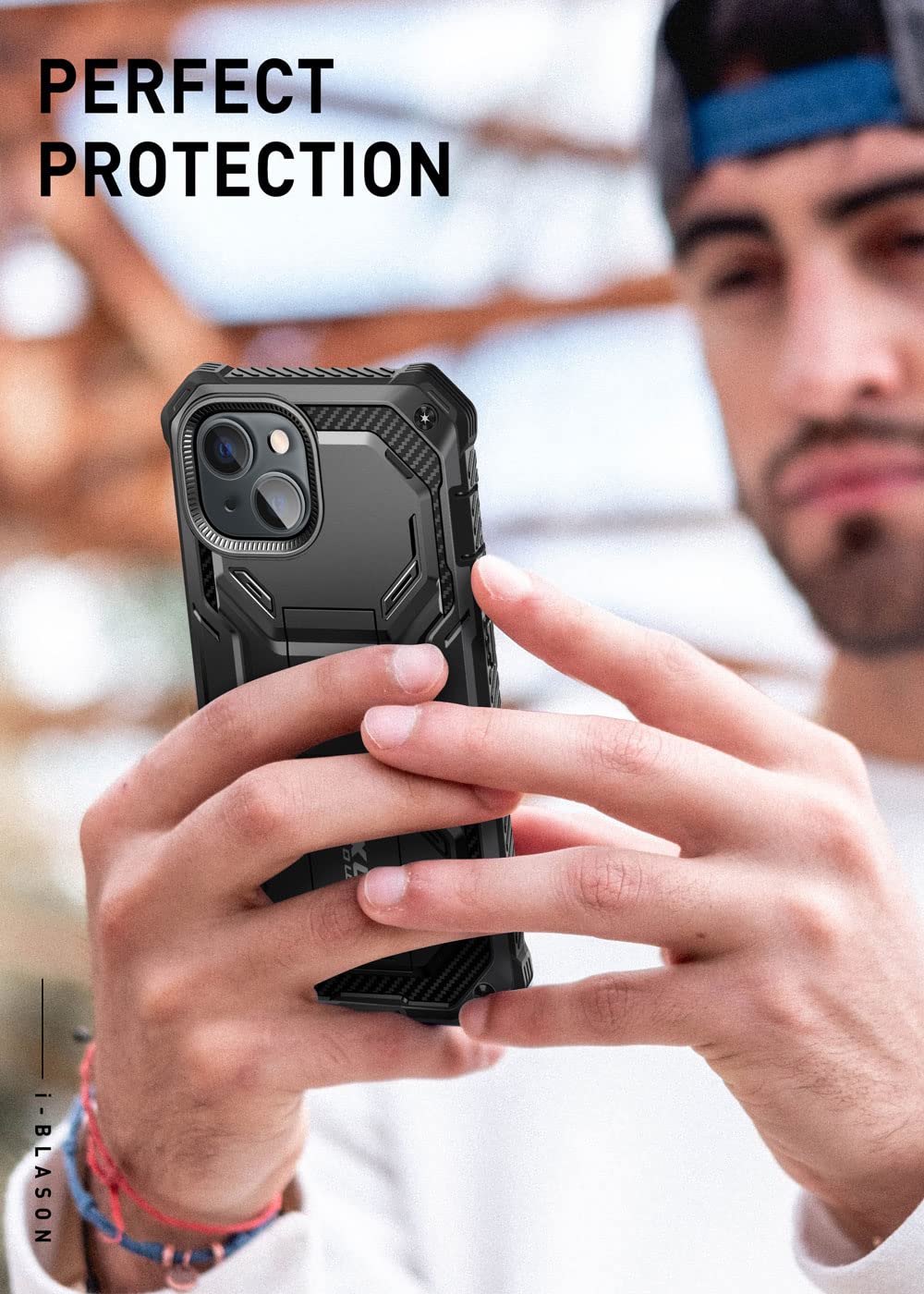 i-Blason Armorbox Designed for iPhone 14 Plus Case 6.7'', Full-Body Rugged Kickstand Holster Protective Bumper Case with Built-in Screen Protector (Black)