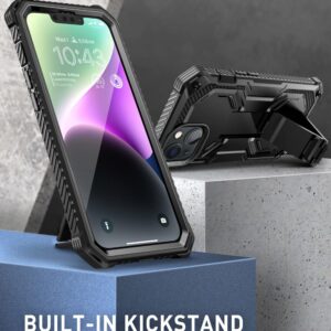 i-Blason Armorbox Designed for iPhone 14 Plus Case 6.7'', Full-Body Rugged Kickstand Holster Protective Bumper Case with Built-in Screen Protector (Black)