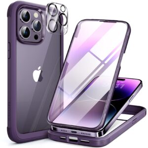 miracase glass series designed for iphone 14 pro max case 6.7 inch, 2023 upgrade full-body bumper case with built-in 9h tempered glass screen protector with camera lens protector, noble purple