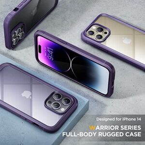 Miracase Glass Series for iPhone 14 Pro Case 6.1 Inch, 2023 Full-Body Clear Bumper Case with Built-in 9H Tempered Glass Screen Protector, with Camera Lens Protector (Noble Purple)