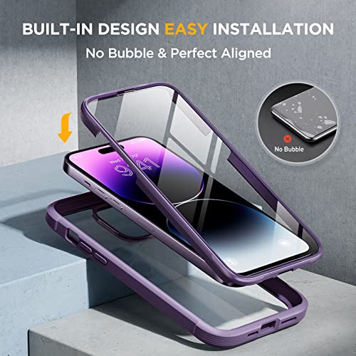 Miracase Glass Series for iPhone 14 Pro Case 6.1 Inch, 2023 Full-Body Clear Bumper Case with Built-in 9H Tempered Glass Screen Protector, with Camera Lens Protector (Noble Purple)