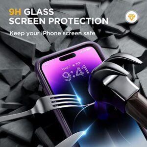 Miracase Glass Series for iPhone 14 Pro Case 6.1 Inch, 2023 Full-Body Clear Bumper Case with Built-in 9H Tempered Glass Screen Protector, with Camera Lens Protector (Noble Purple)