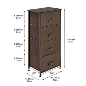 4 Drawer Fabric Storage Organizer, Wood Top Storage Tower, 4 Drawer Closet Storage Dresser Furniture Unit, Linen Fabric Organizer for Bedroom, Closet, Entryway, Hallway, Brown