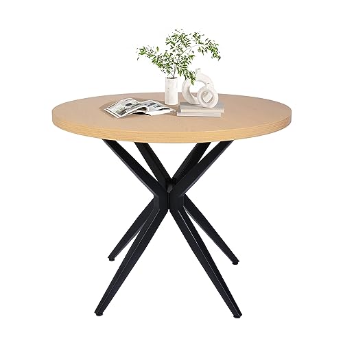 Dining Table TOP Wood Kitchen Coffee Table Counter Modern Cross Metal Led for Cafe Restaurant Wine Bar Home Office Conference Nordic Oak Grid 4-6 (Round 36")